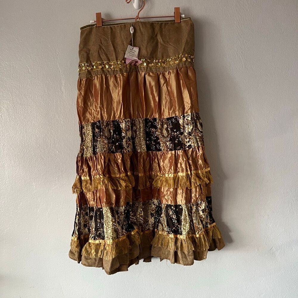 Pretty Angel maxi multi pattern Y2K silk rayon blend NWT skirt